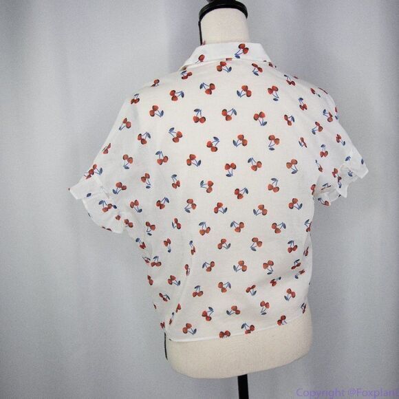 NWT kate spade Cherry toss tie-front top, French cream, all cotton - Picture 5 of 10
